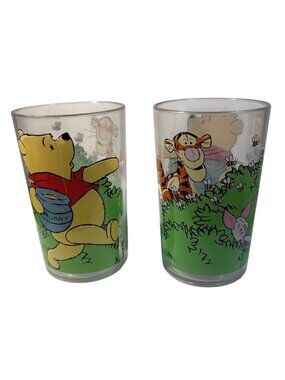 Disney Winnie The Pooh & Friends Drinking Glasses Set Of 2 Plastic Vintage 4.25"